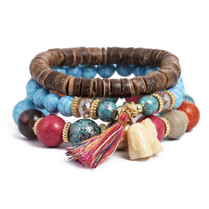 Multilayer Crystal Lava Stone Beads Wing Tassel Bracelet