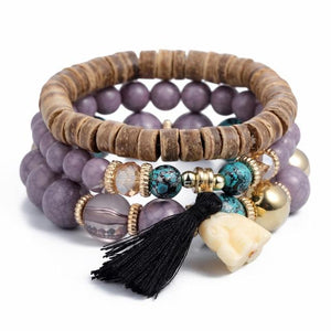 Multilayer Crystal Lava Stone Beads Wing Tassel Bracelet