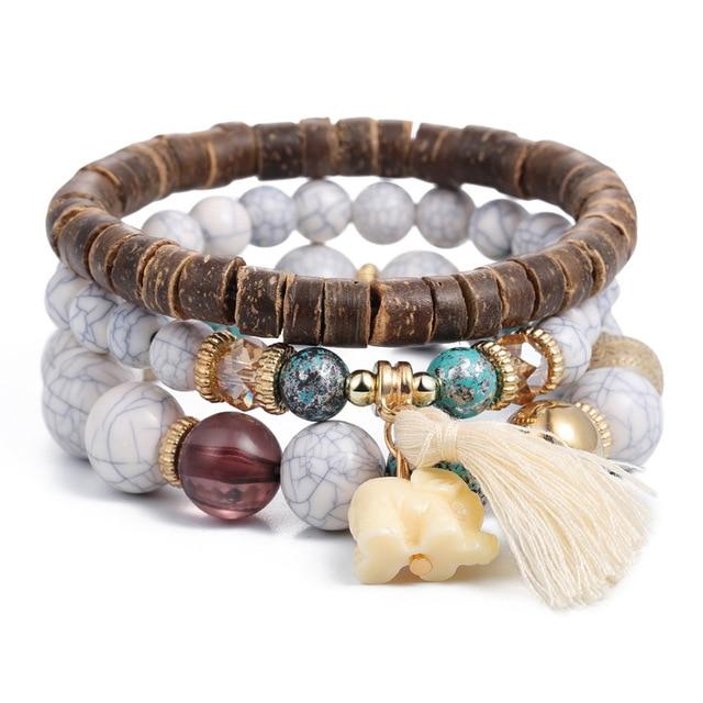 Multilayer Crystal Lava Stone Beads Wing Tassel Bracelet