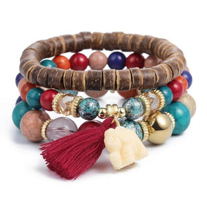 Multilayer Crystal Lava Stone Beads Wing Tassel Bracelet