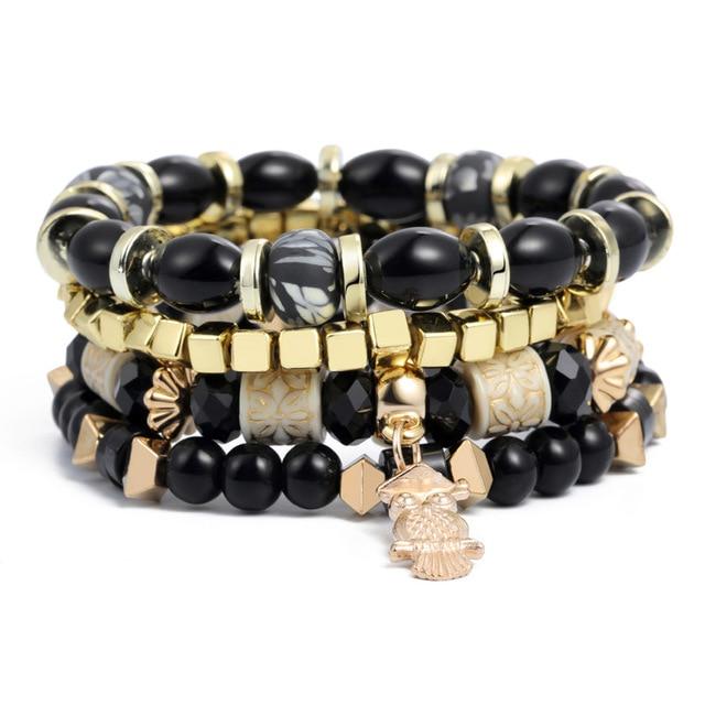 Multilayer Crystal Lava Stone Beads Wing Tassel Bracelet