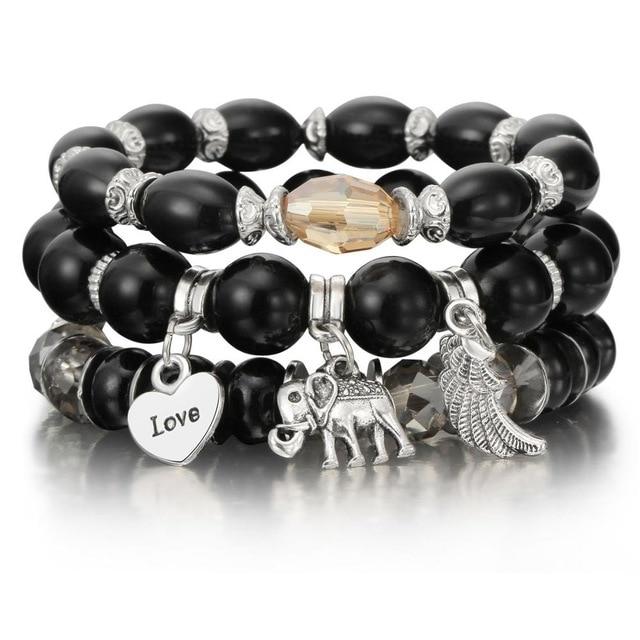 Multilayer Crystal Lava Stone Beads Wing Tassel Bracelet