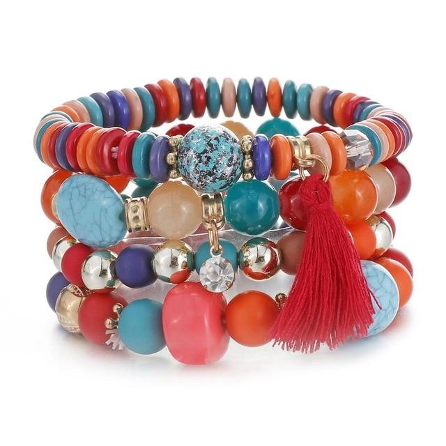 Multilayer Crystal Lava Stone Beads Wing Tassel Bracelet