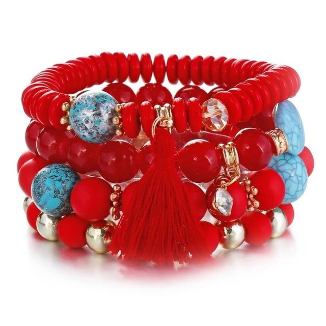 Multilayer Crystal Lava Stone Beads Wing Tassel Bracelet