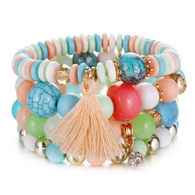 Multilayer Crystal Lava Stone Beads Wing Tassel Bracelet