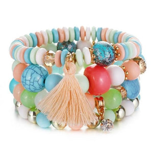 Multilayer Crystal Lava Stone Beads Wing Tassel Bracelet