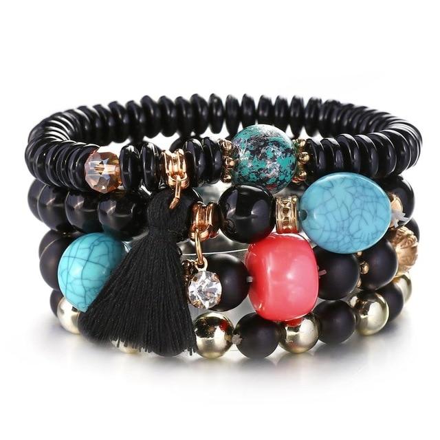 Multilayer Crystal Lava Stone Beads Wing Tassel Bracelet