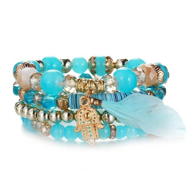 Multilayer Crystal Lava Stone Beads Wing Tassel Bracelet