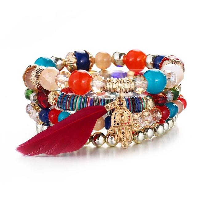 Multilayer Crystal Lava Stone Beads Wing Tassel Bracelet