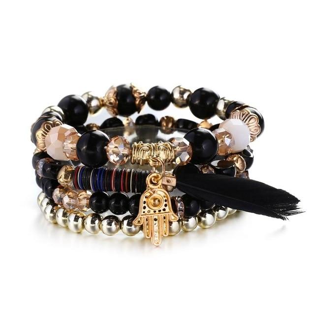 Multilayer Crystal Lava Stone Beads Wing Tassel Bracelet