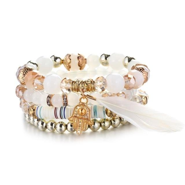 Multilayer Crystal Lava Stone Beads Wing Tassel Bracelet