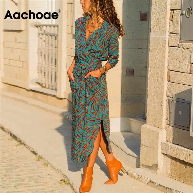 Women Long Dress Floral Print Summer Maxi Bohemian Beach Dress Elegant Party Dress Long Sleeve Office Shirt Dress Vestidos Longo