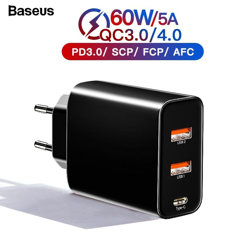 Baseus 60w Quick Charge 4.0 3.0 Multi USB Charger For iPhone Samsung iPad Pro Macbook SCP QC4.0 QC3.0 QC Type C PD Fast Charger