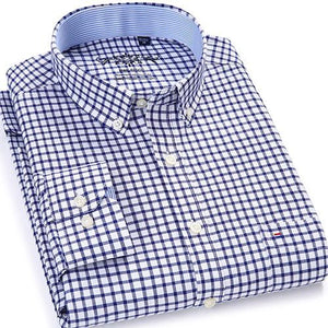 Men's Plaid Checked Oxford Button-down Shirt Single Patch Pocket