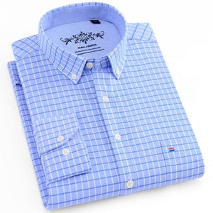 Men's Plaid Checked Oxford Button-down Shirt Single Patch Pocket