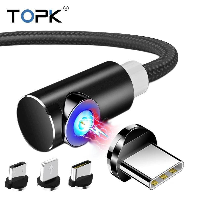 TOPK 1M 2M Magnetic Micro USB Cable for iPhone Samsung Huawei USB Type C Magnetic Charging Cable USB C Mobile Phone Cables