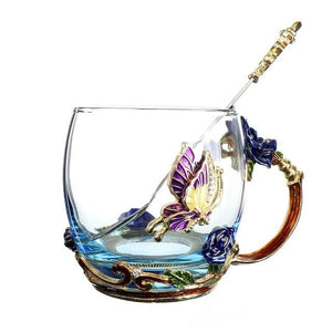 Cup Blue Rose Enamel Crystal Cup Flower Tea Glass