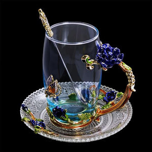 Cup Blue Rose Enamel Crystal Cup Flower Tea Glass