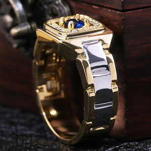 Huitan Party Men Rings Creative Watch Shaped Two Tone Design Ring