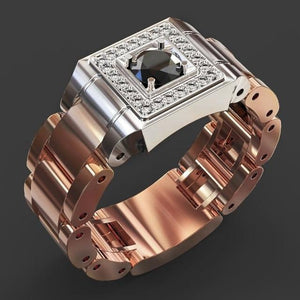 Huitan Party Men Rings Creative Watch Shaped Two Tone Design Ring