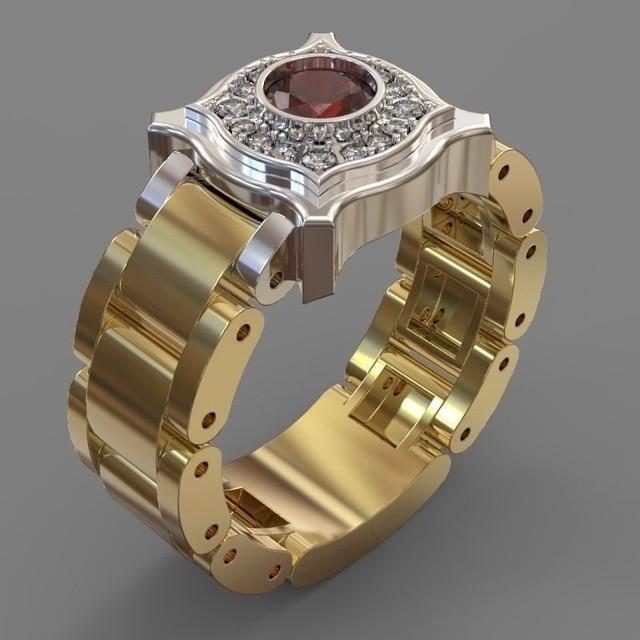 Huitan Party Men Rings Creative Watch Shaped Two Tone Design Ring