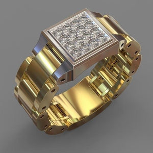 Huitan Party Men Rings Creative Watch Shaped Two Tone Design Ring