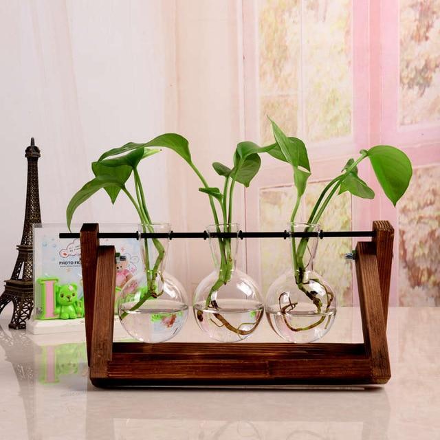 Terrarium Creative Hydroponic Plant Transparent Vase Wooden Frame Vase Decorations Glass Tabletop Plant Bonsai Decor Flower Vase