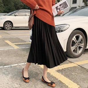 Surmiitro Elegant Solid Midi Pleated Skirt Women 2020 Spring Ladies Korean Red Black High Waist A-line School Long Skirt Female