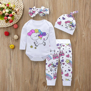 Infant Unicorn Pegasus Star Castle Tops+Pants+Hat+Headband 4PCS