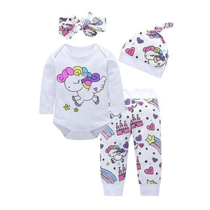 Infant Unicorn Pegasus Star Castle Tops+Pants+Hat+Headband 4PCS