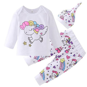 Infant Unicorn Pegasus Star Castle Tops+Pants+Hat+Headband 4PCS