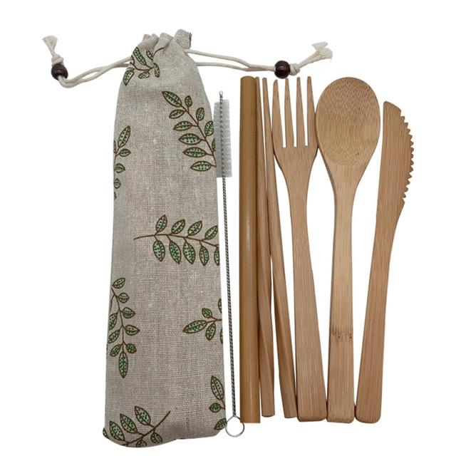 Bamboo Cutlery Set Travel Utensils Biodegradable Wooden Dinnerware Outdoor Portable Flatware Zero Waste Bamboo Tableware Set