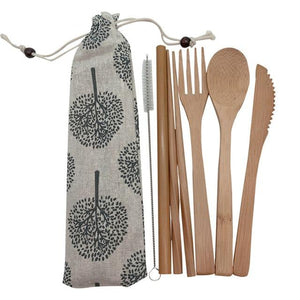 Bamboo Cutlery Set Travel Utensils Biodegradable Wooden Dinnerware Outdoor Portable Flatware Zero Waste Bamboo Tableware Set