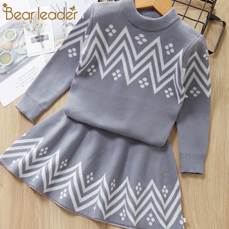 Bear Leader Girls Dress Winter Geometric Pattern Dress Long Sleeve Girls