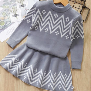 Bear Leader Girls Dress Winter Geometric Pattern Dress Long Sleeve Girls