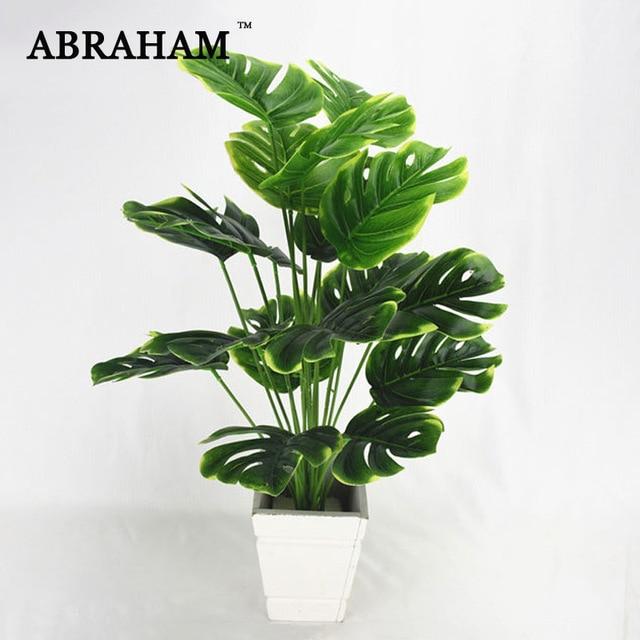 88cm 9 Fork Tropical Fake Palm Tree Bouquet Artificial Leaves Branch Large Green False Plant Plastic Leaf For Hawaii Party Decor