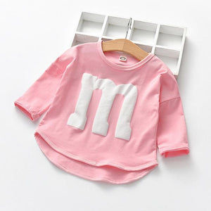 Baby Long Sleeved Boys T-shirt Cotton Spring Autumn Cartoon Letter M Tops Kids Tees