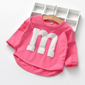 Baby Long Sleeved Boys T-shirt Cotton Spring Autumn Cartoon Letter M Tops Kids Tees