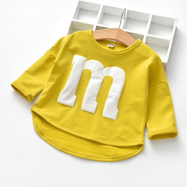 Baby Long Sleeved Boys T-shirt Cotton Spring Autumn Cartoon Letter M Tops Kids Tees