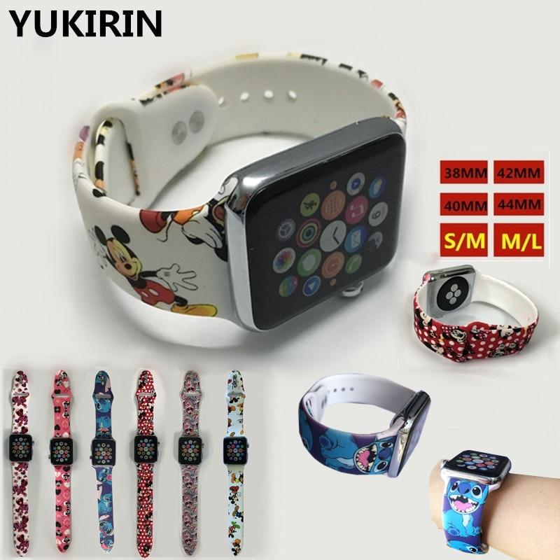 YUKIRIN Cartoon Mickey Stitch Silicone Sport Band For Apple Watch Series 5 4 3 2 1 Wrist Strap for iWatch Kid Girl 38 42 40 44mm