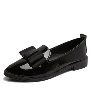 Women Bowtie Loafers Patent Leather Women's Low Heels Slip On