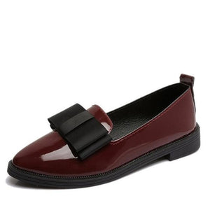 Women Bowtie Loafers Patent Leather Women's Low Heels Slip On