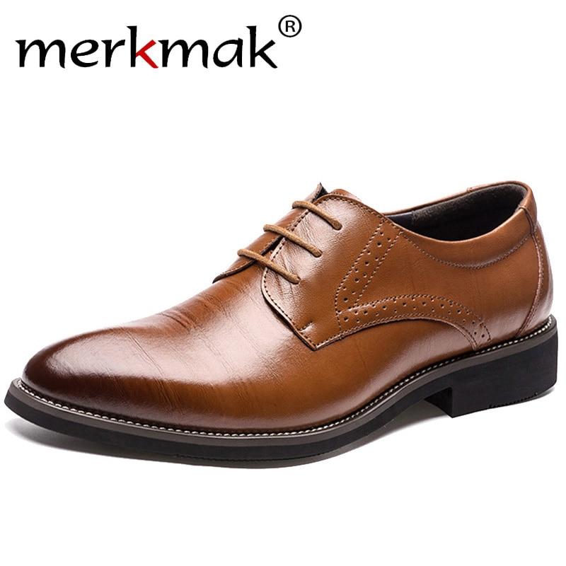 Leather Men Brogues Shoes Lace-Up Bullock Oxfords Shoes