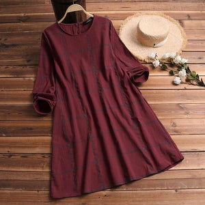 ZANZEA Winter Dress Women Long Sleeve Cotton Linen Plus Size Dresses Autumn Knee-length Casual Plaid Shirt Vestidos Robe Mujer