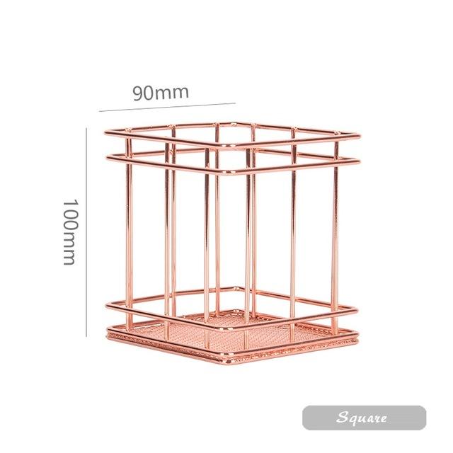 Nordic Rose Gold Metal Wire Storage Basket Office Desktop Sundries Makeup Brushes Holder Table Cosmetics Organizer Iron Basket