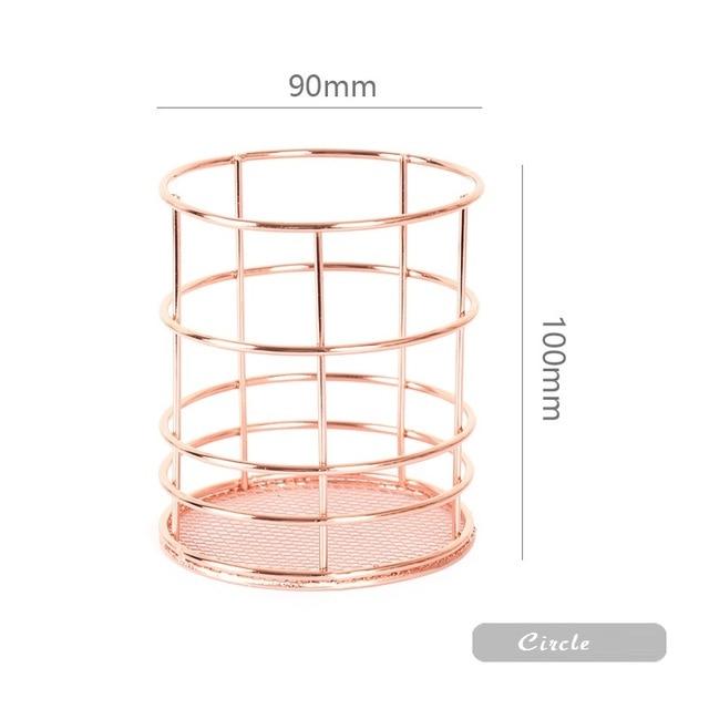 Nordic Rose Gold Metal Wire Storage Basket Office Desktop Sundries Makeup Brushes Holder Table Cosmetics Organizer Iron Basket