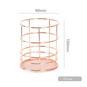 Nordic Rose Gold Metal Wire Storage Basket Office Desktop Sundries Makeup Brushes Holder Table Cosmetics Organizer Iron Basket