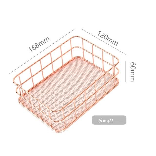 Nordic Rose Gold Metal Wire Storage Basket Office Desktop Sundries Makeup Brushes Holder Table Cosmetics Organizer Iron Basket