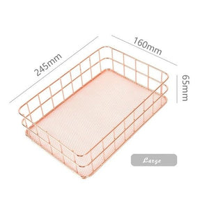 Nordic Rose Gold Metal Wire Storage Basket Office Desktop Sundries Makeup Brushes Holder Table Cosmetics Organizer Iron Basket