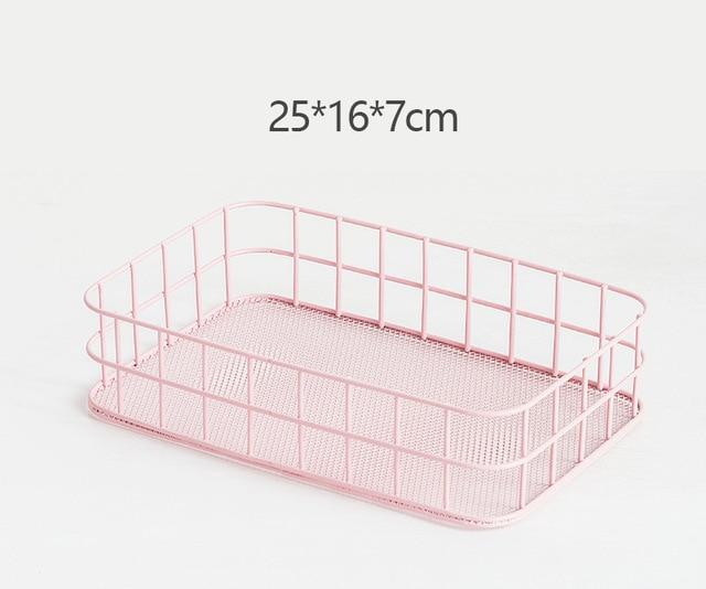 Nordic Rose Gold Metal Wire Storage Basket Office Desktop Sundries Makeup Brushes Holder Table Cosmetics Organizer Iron Basket